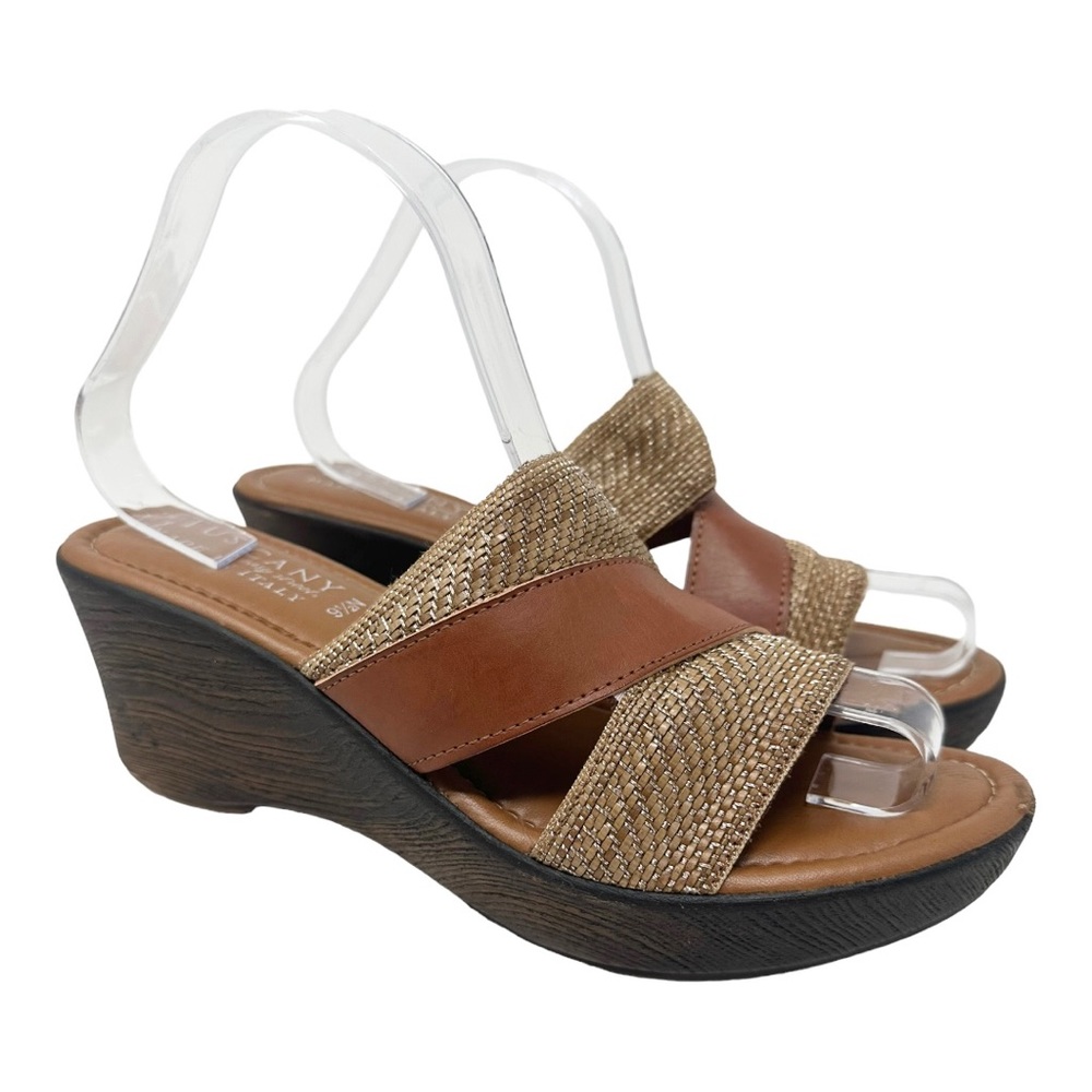 Tuscany by Easy Street Women’s Open Toe Slip-On Wedge Sandal Brown Size 9.5N